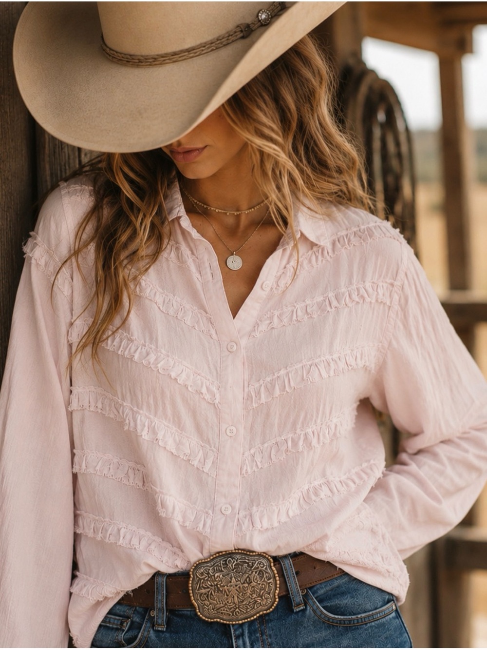 Coastal casual linen ruffle blouse